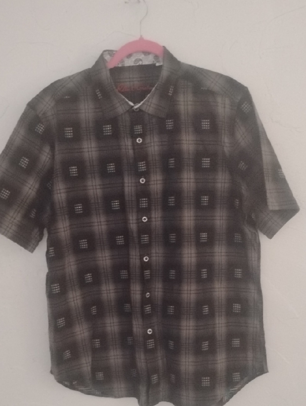 Robert Graham Short-Sleeve Plaid Button-Down Shirt - Black & Gray New XL